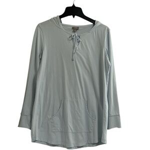 J. Jill Light Blue Tunic Hoodie 100% Cotton With Front Pockets Size Small